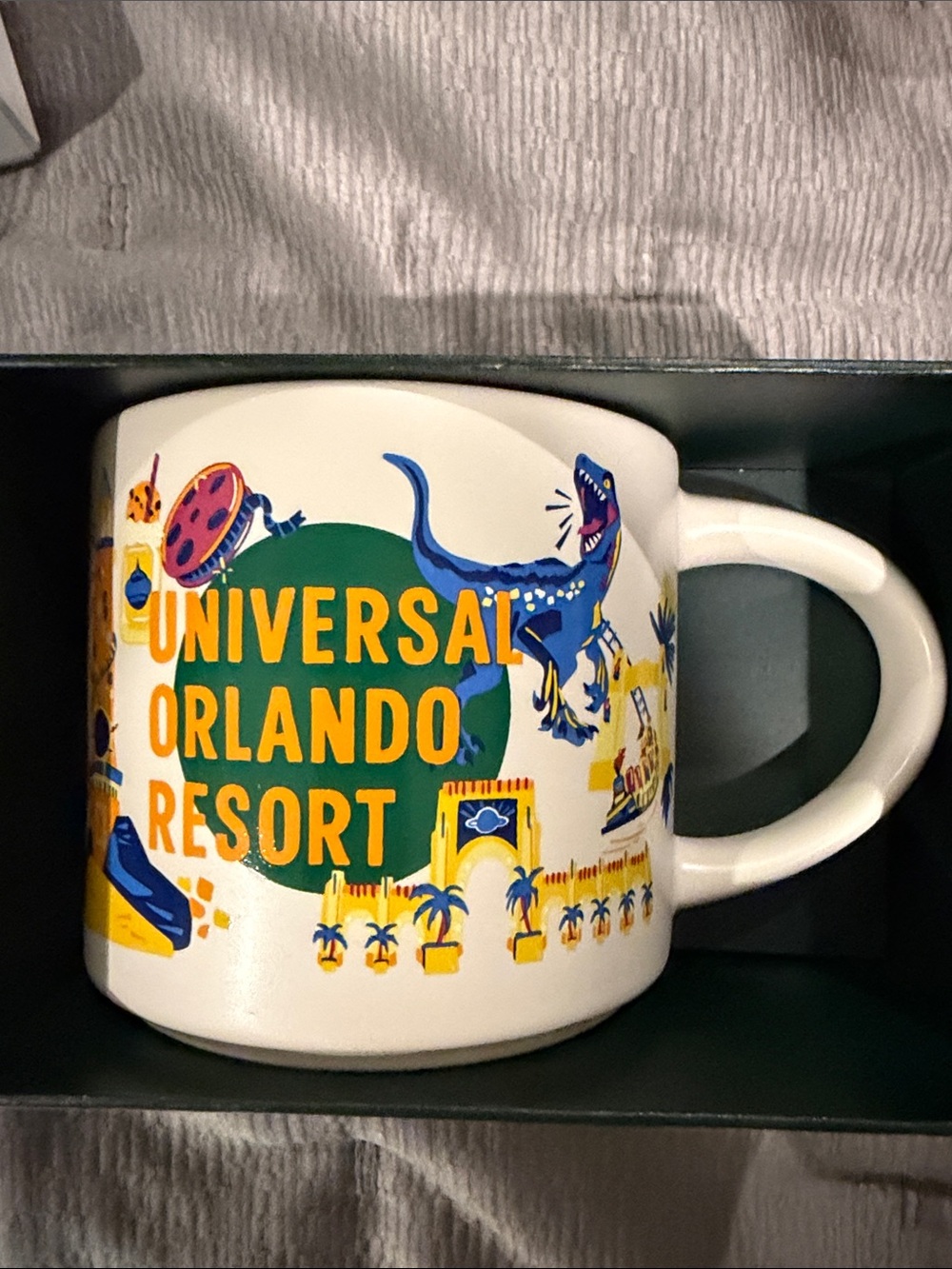 Starbucks White Mug with Yellow, Green, Blue Resort Print